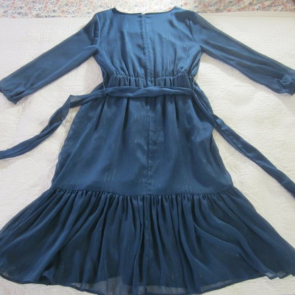 Point Sur Dress 8 Faux Wrap Crinkle Chiffon Blue L0112 - Picture 8 of 11